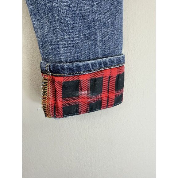 Judy Blue Skinny Fit Jeans 9/29 Distressed Buffalo Plaid Patched Flip‎ Cuffs - Picture 5 of 13